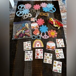 Groovy Hippie 70’s Decoration Assortment of Balloons Tattoos Glasses Headbands